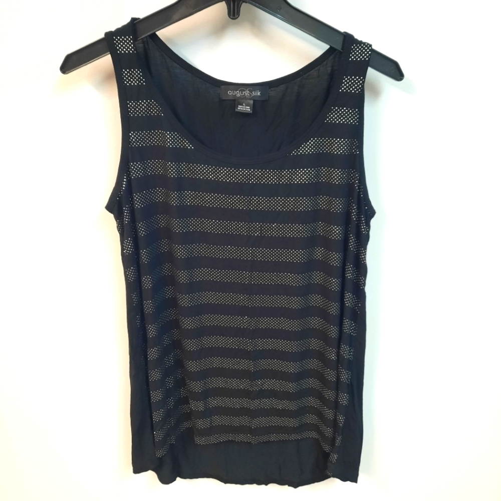 August Silk Black Tank with metallic dot details Size Large